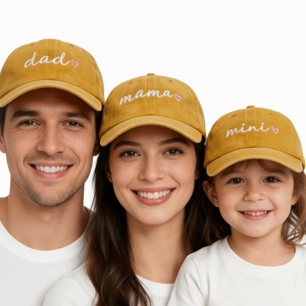 Adjustable dad mama mini Love Caps Washed Cotton Embroidery Baseball Cap Gifts