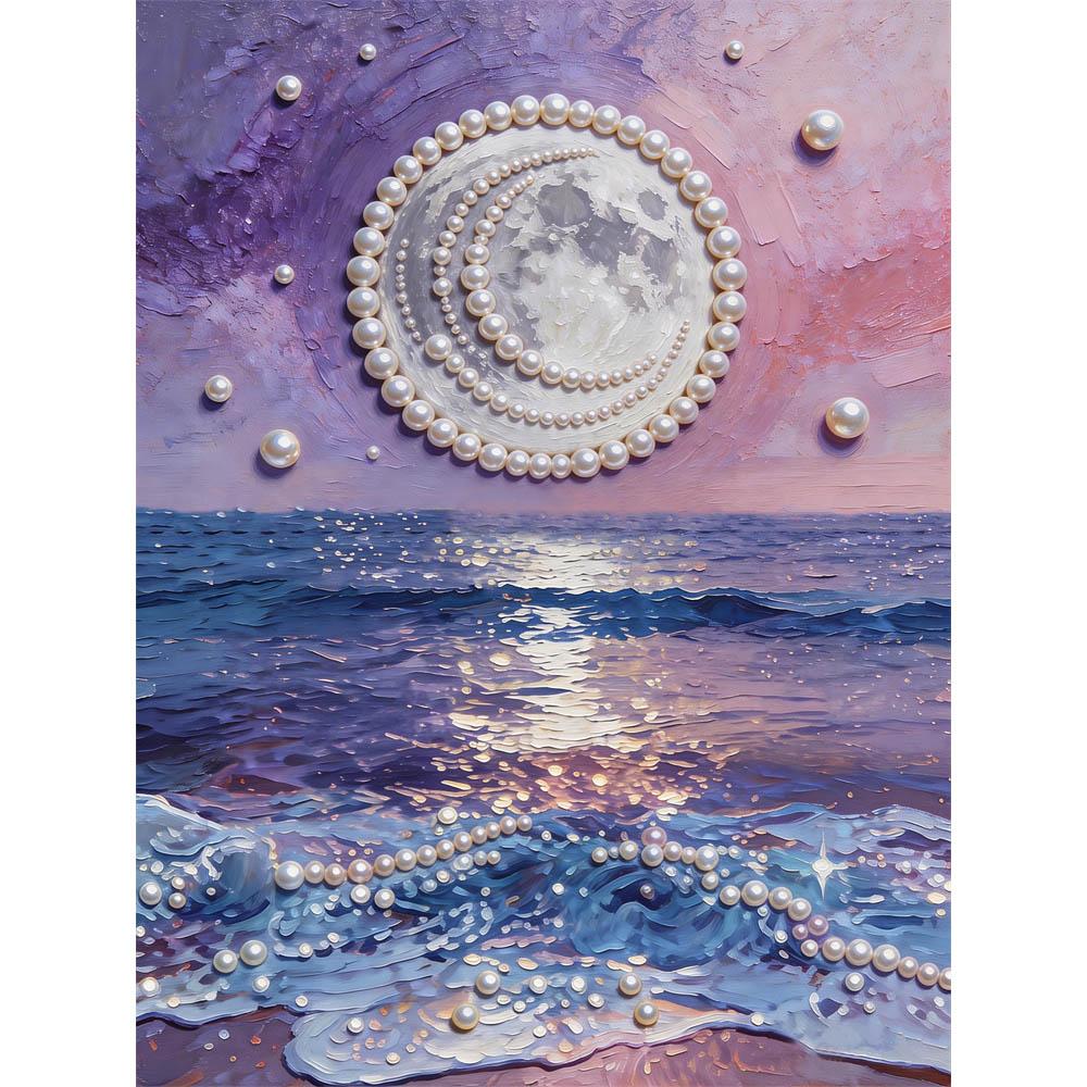Ручная работа DIY Жемчужная живопись Тема «Яркая луна над морем» Спальня Гостиная Безрамная DIY Ручная работа Липкий алмаз Креативная холстовая живопись 30x40cm