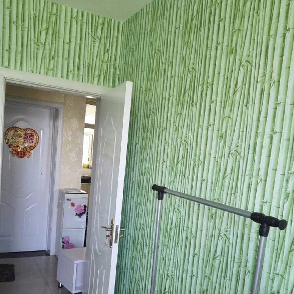 Bamboo Self-Adhesive Wallpaper Liner Paper Removable Green Peel and Stick Wallcoverings Waterproof Wall Stickers for Home Decor