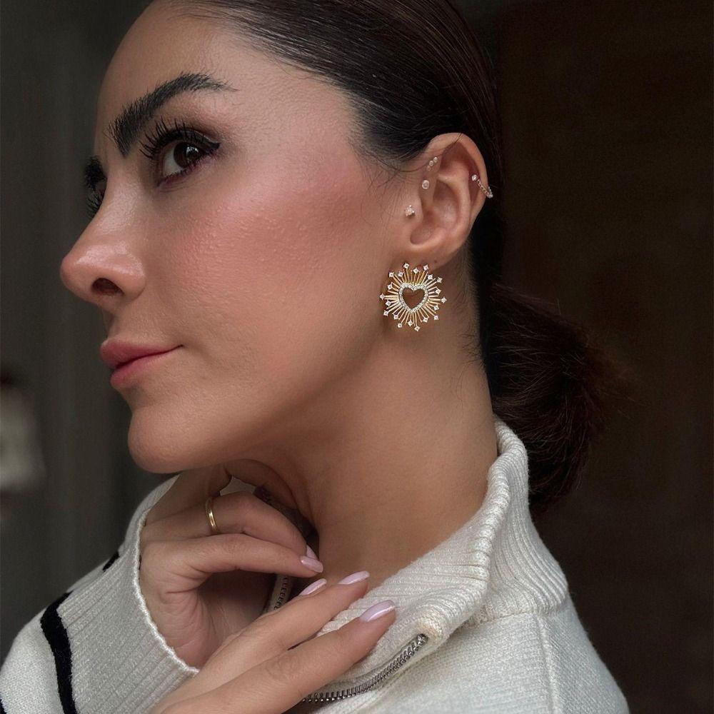Sun Rhinestone Stud Earrings Zircon Heart Earring Luxury Star Earrings  Holiday