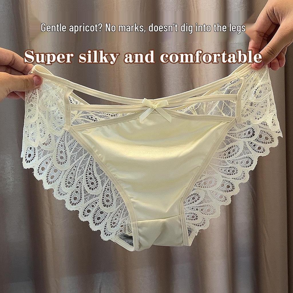 Pure & Sexy Plus Size Lace Triangle Panties - Seamless Silk Satin, Breathable Ice Silk Fabric for Women