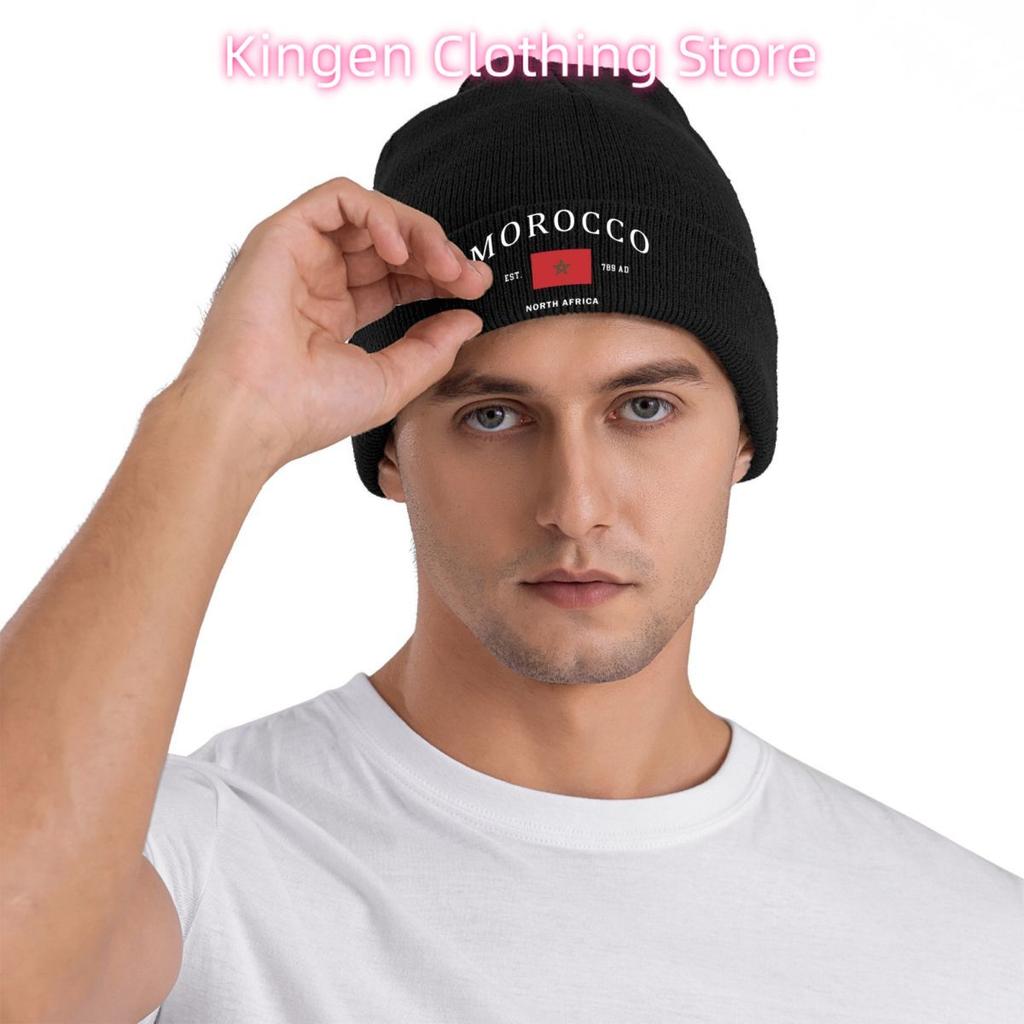 Custom Morocco Flag Skullies Beanies Caps Unisex Winter Warm Knit Hat Adult Moroccan Pride Patriotic Bonnet Hats Outdoor Ski Cap