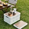 Quyoubang 55L Folding Camping Storage Box with Wooden Lid and Handle