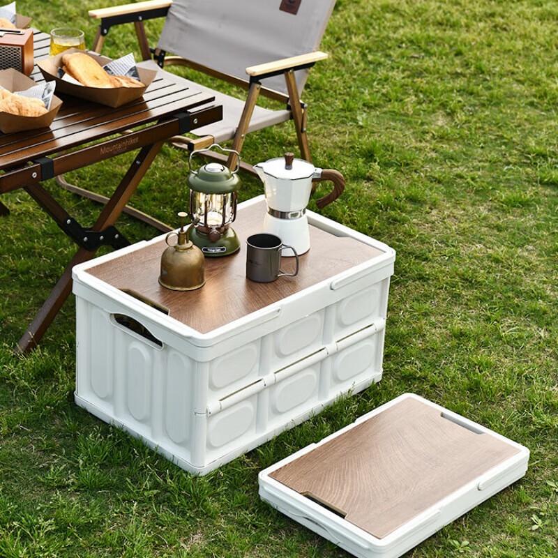 Quyoubang 55L Folding Camping Storage Box with Wooden Lid and Handle