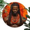 Afrikanischer Krieger Metall Wandkunst Runde Aluminiumplatte Kulturelles Dekor