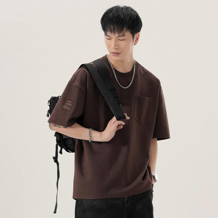 

Тяжелая футболка 300 г с круглым вырезом, шлифовка плечевой линии, универсальная, простая маркировка, модная, с коротким рукавом, мужская 4XL