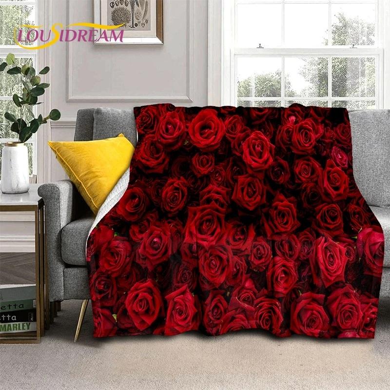 3D Rosenblumen Nordisch Romantische Weiche Decken, Warmhaltende Überwurfdecke Bequeme Decke für Picknick Betten Sofa Zuhause Schlafzimmer Geschenk