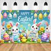 Spring Vibrant Rabbit Backdrop Supplies Happy Easter Theme Background Banner Bunny Easter Eggs Party Decoration Photography Prop