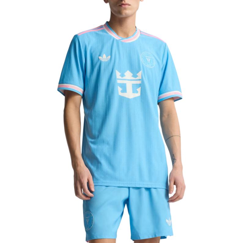 adidas Originals Logo Slim Fit Short Sleeve Soccer Shirt Men Tops Blue JN8479