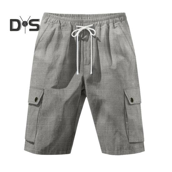 Pantaloni scurți pentru bărbați, culoare uni, pantaloni scurți cargo cu picior largi, cu buzunare, cu talie elastică, cu șnur, pantaloni scurți de plajă, îmbrăcăminte pentru timpul liber pentru călătorii