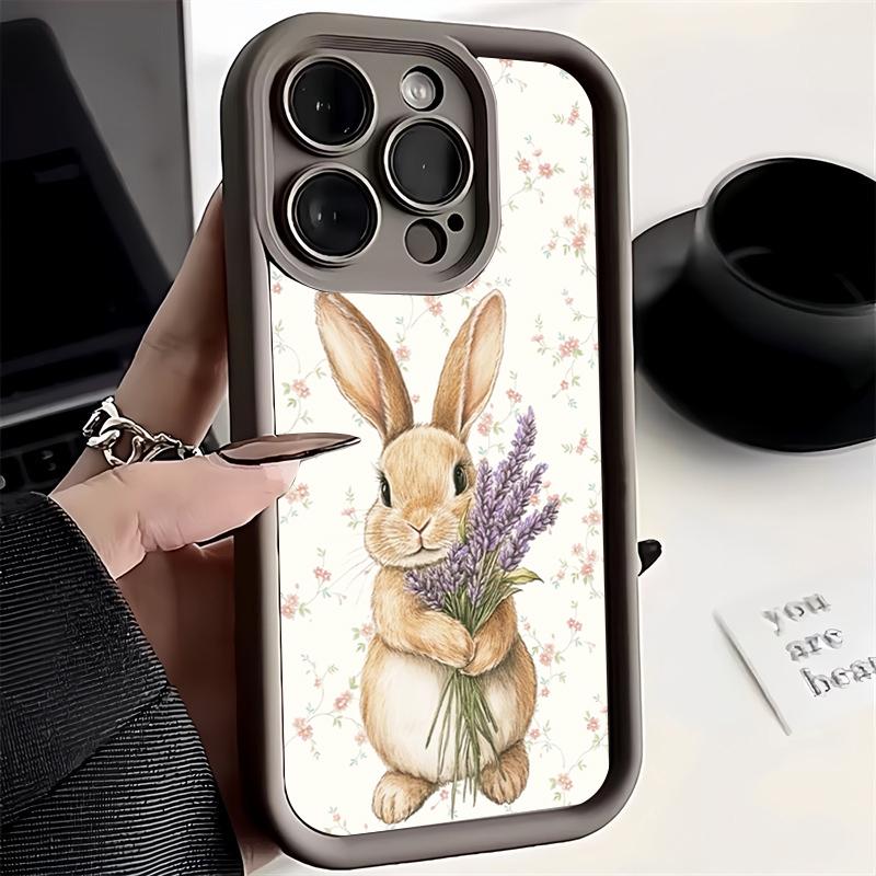 Cute Flower Rabbit Silicone Phone Case For iPhone 17 Pro Max 16 15 14 13 12 11 Pro 17 Air 16E XS X XR 7 8 Plus Soft Cover