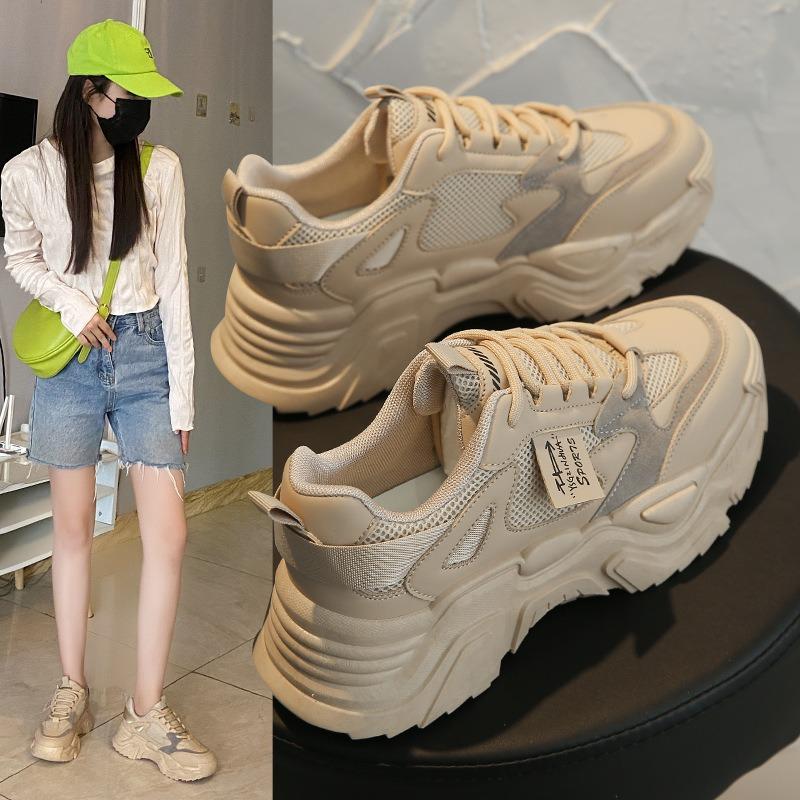 Chunky Fashion Women Casual Sport Shoes Outdoor Solid Comfortable Leather Vulcanized Shoes Popular Hot Sale Female Running Shoes