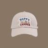 Happy Camper Patchwork Baseball Cap - Adjustable Snapback, Lightweight Polyester, Distressed Design With Forest & Campfire Graph