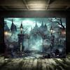 Spooky Cemetery Decor for Halloween, Haunted Cemetery Photo Backdrop In the Moonlight, Party Decoration, Banner5038
