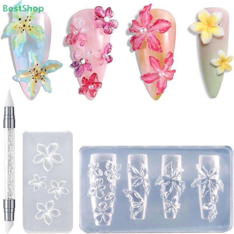 3D Relief Egg Flower Nail Art Silicone Mold,Floral Petal Design Nail Art Carving Template 3Pcs/Set