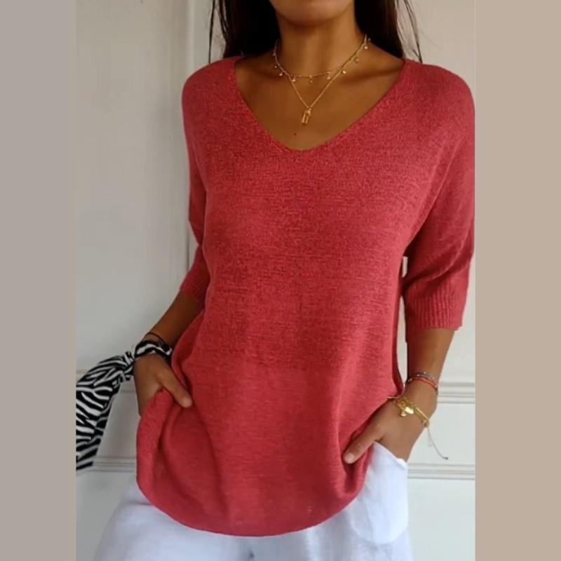 

QICED женские модные повседневные однотонные принты осень-зима с длинными рукавами и v-образным вырезом свободные свитера XXXXXL красный