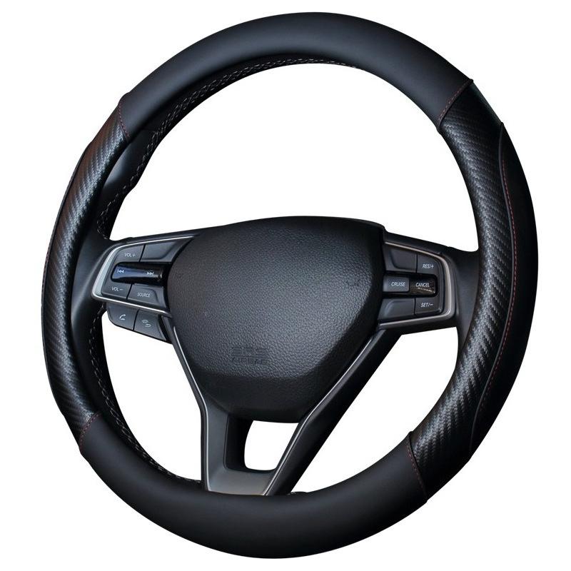 Universal Leather Car Steering Wheel Cover All Season Carbon Fiber Pattern Anti-Slip Protective Handle Gear Inner