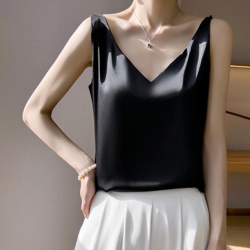 

Майка женская атласная на бретелях большого размера - 2025 корейский стиль летний топ с открытой спиной XL