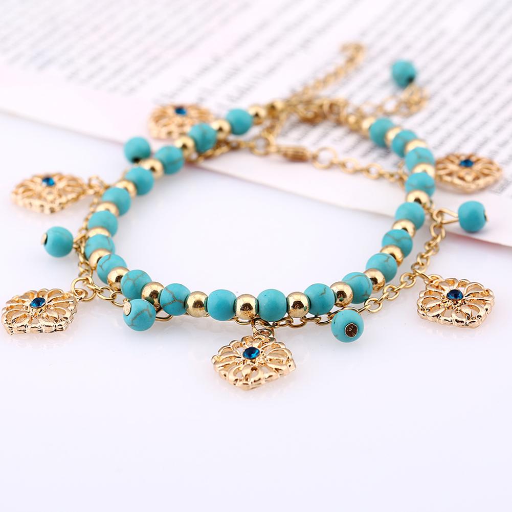 Women Retro Bohemia Style Ankle Chain Elegant Exquisite Turquoise Anklet Beach Barefoot Jewelry