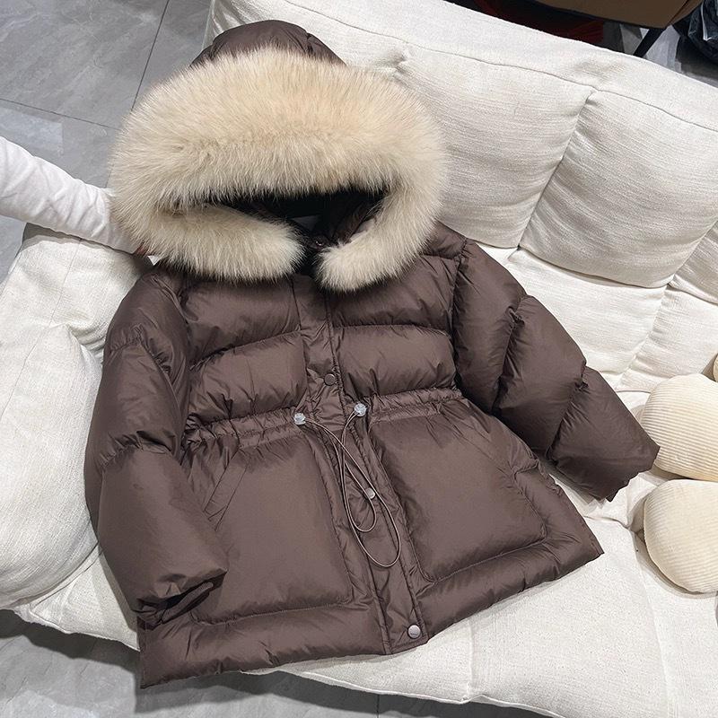 Comfortable  Winter Clothing Girls Thickened Warm Hooded Large Hairy Collar Casual Cotton Jacket Children's Waist Cotton Coat