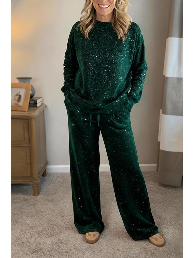 Women's Autumn & Winter Christmas Set: Long-Sleeve Round Neck Top with Drawstring Casual Pants.