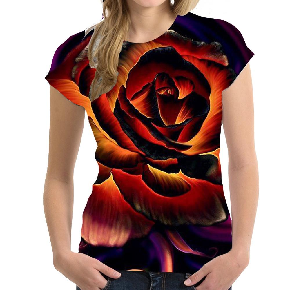 Men's and Women's Short Sleeved T-shirt, Rose 3D Printing, Fashionable Harajuku Round Neck Shirt, 6XL Men's and Women's T-shirt
