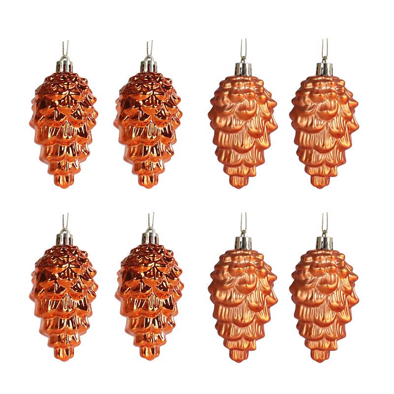 9cm Christmas Tree Ornaments Set: 8 Shiny & Matte Plastic Pine Cones