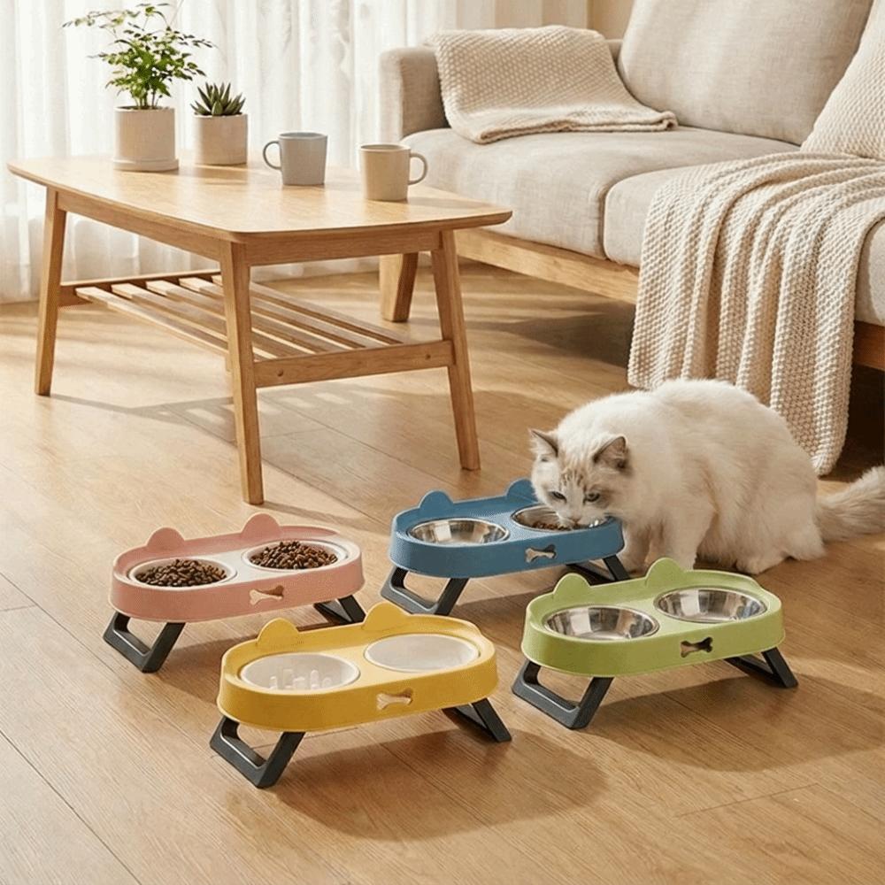 Stainless Steel Raised Pet Feeder Double Bowl Cat Feeding Dish Elevated Cat Bowl For Cats
