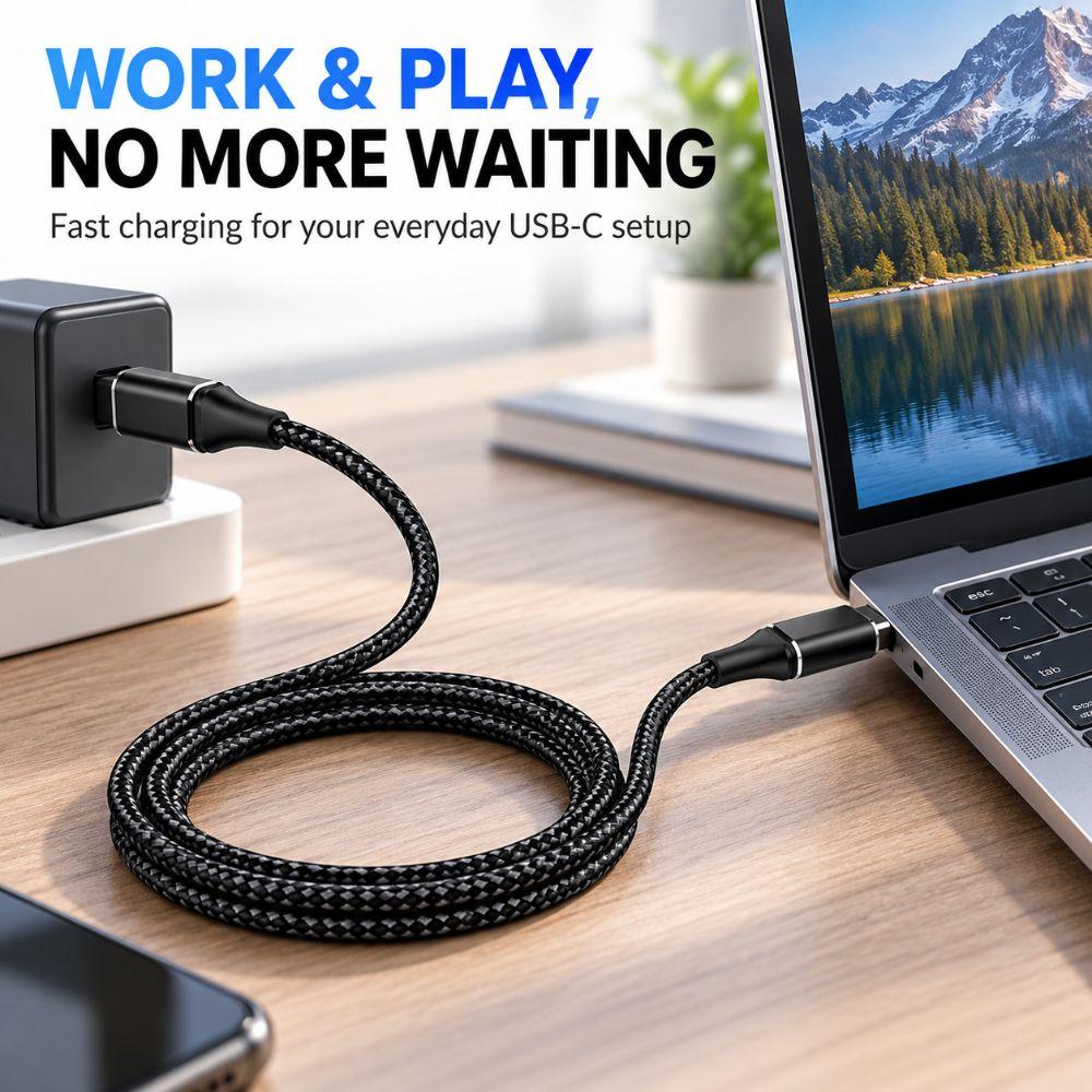 5A USB-C Charging Cable 480Mbps USB-C Sync Cable Male to Male Type-C Data Cord Daily Charging