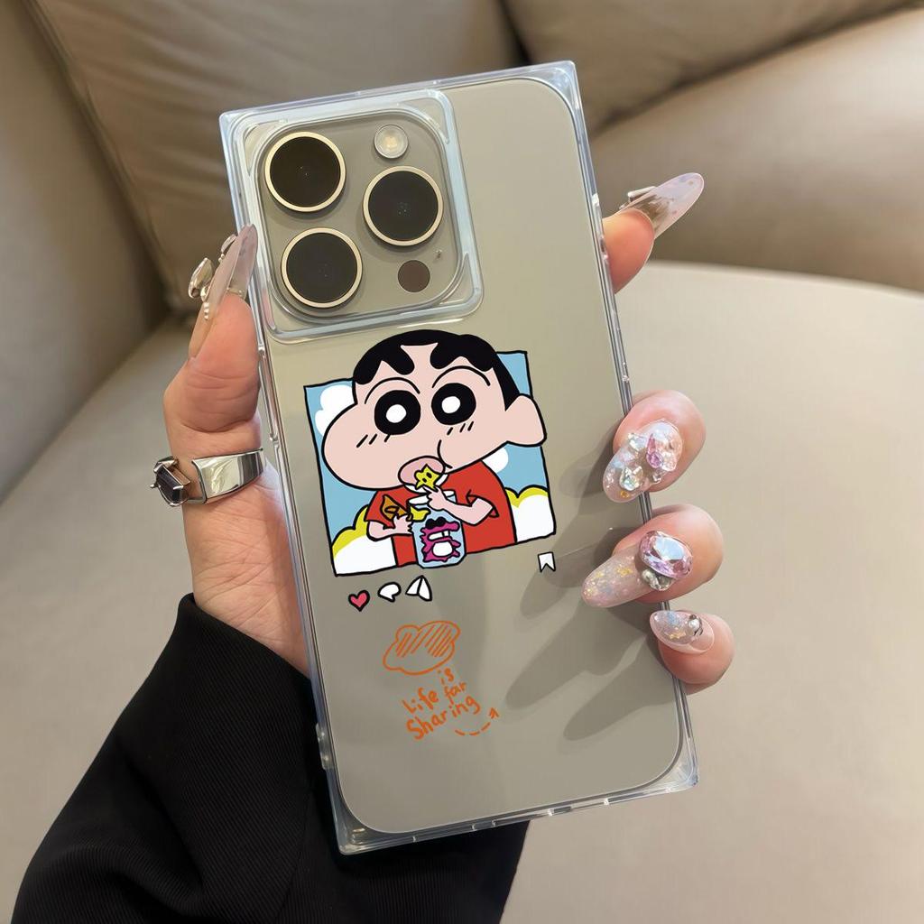 Clear Square Back Tube Case Protection For iPhone 15 Plus 13 12 11 14 Pro Max 16 ProMax Anti-Oxygen,Cute Shin Pattern Casing