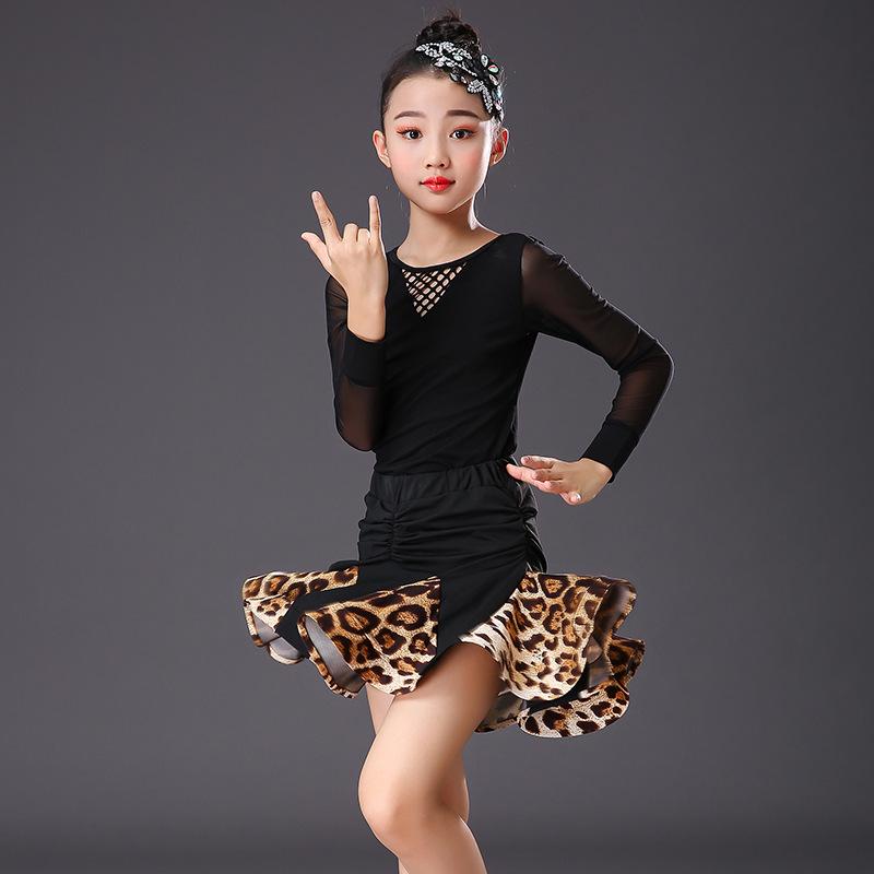 Girls' Exam Grade Latin Dance Costume Set - Long Sleeve Jumpsuit with Skirt for Autumn Practice