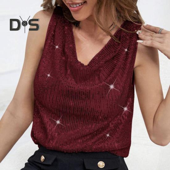 Women Tank Tops Sequin V-Neck Sleeveless T-shirt Shiny Glitter Blouses Sexy Cami Tops for Cocktail Party Clubwear Evening