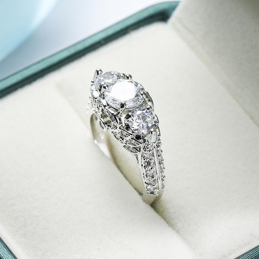 Luxury Female Girls White AAA Zircon Wedding Ring  Sterling Silver CZ Stone Ring Promise Love Engagement Rings For Women