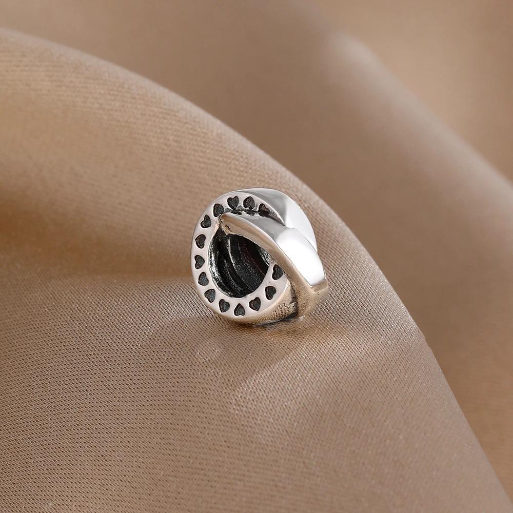 New Shining Zircon Love Heart Spacer Bead 925Silver Pendant for DIY Bracelet Flower Charm Women Jewelry Making