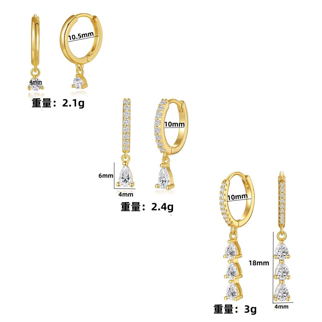 Elegant Teardrop Zircon Tassel Earrings Versatile Hoop Stud Set Sophisticated Dangle Drop Jewelry For Women Daily Wear