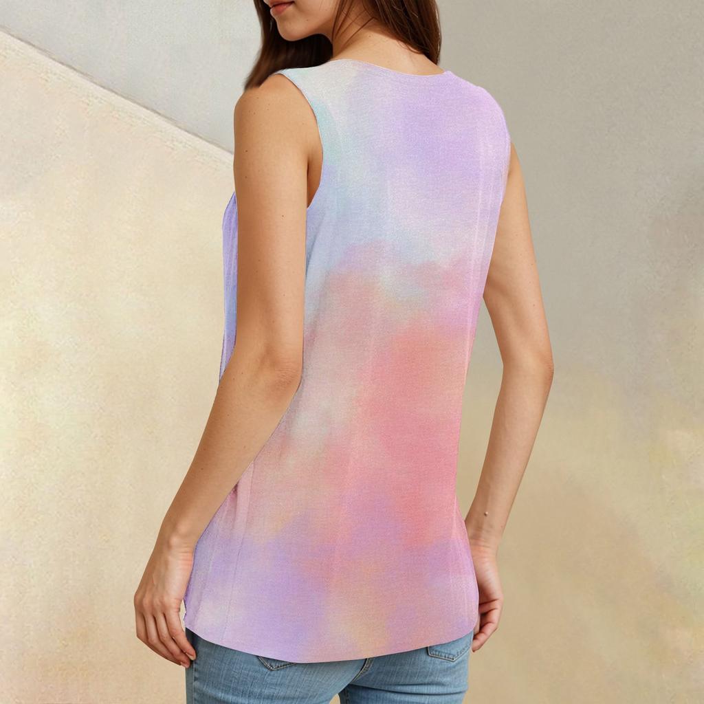 Dámské topy Letní trička s výstřihem do V Trendy základní tričko bez rukávů s volným střihem