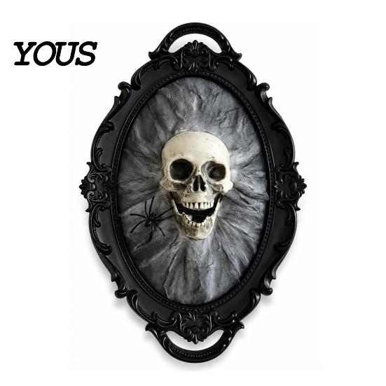 Vintage Skull Wall Hanging Halloween Gothic Decoration, Red Rose Frame Sculpture, Decoration Horror Spider Web Art Ornament for Holiday Party Creepy