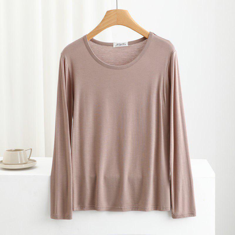 Women's Spring/Summer Modal Round Neck T-shirt - Thin Long Sleeve, Loose, Slimming, Plus Size, Outerwear Top