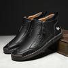 New Classic Handmade Leather Men's Shoes with Zipper Design Outdoor Sneakers Casual Flat Shoes Men Work Shoes Ankle Boots