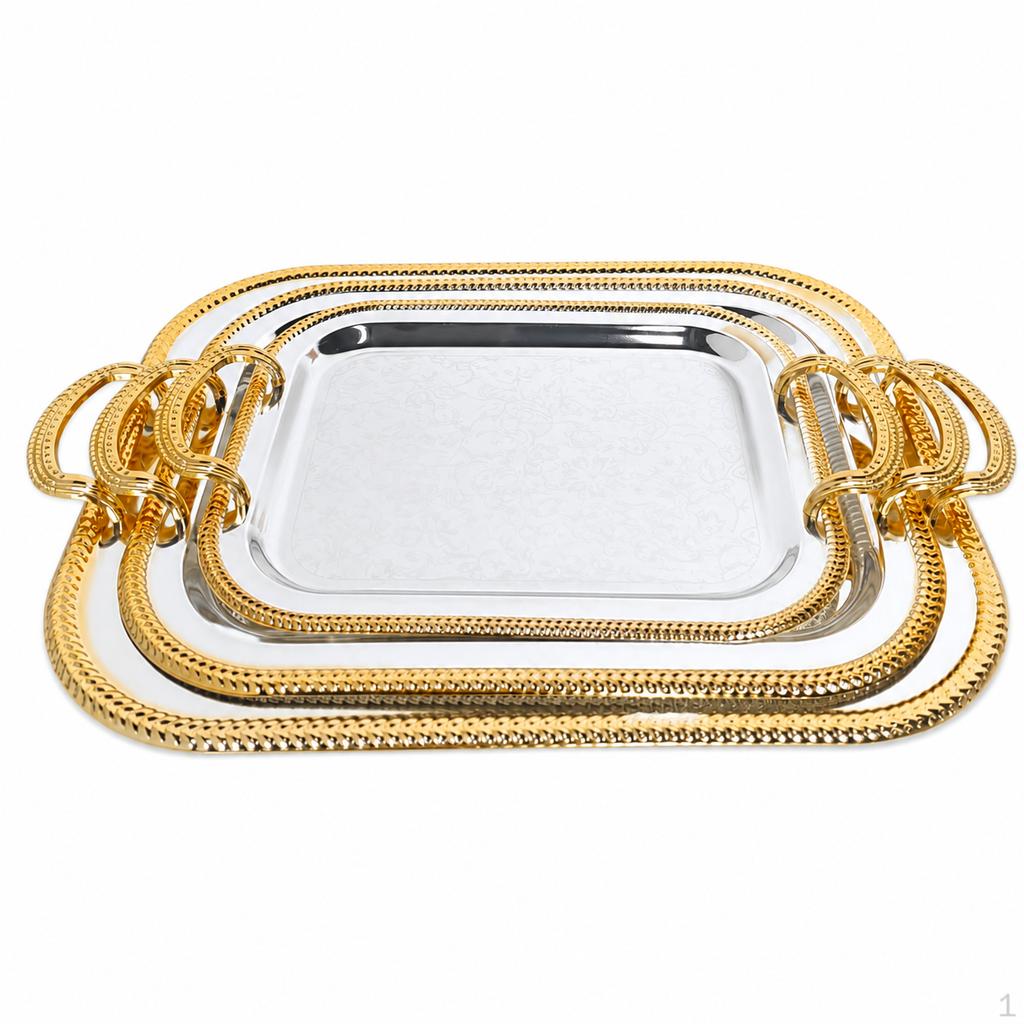 Luxury Square Serving Tray with Handles, Electroplated Metal Platter for Coffee Table Decor,