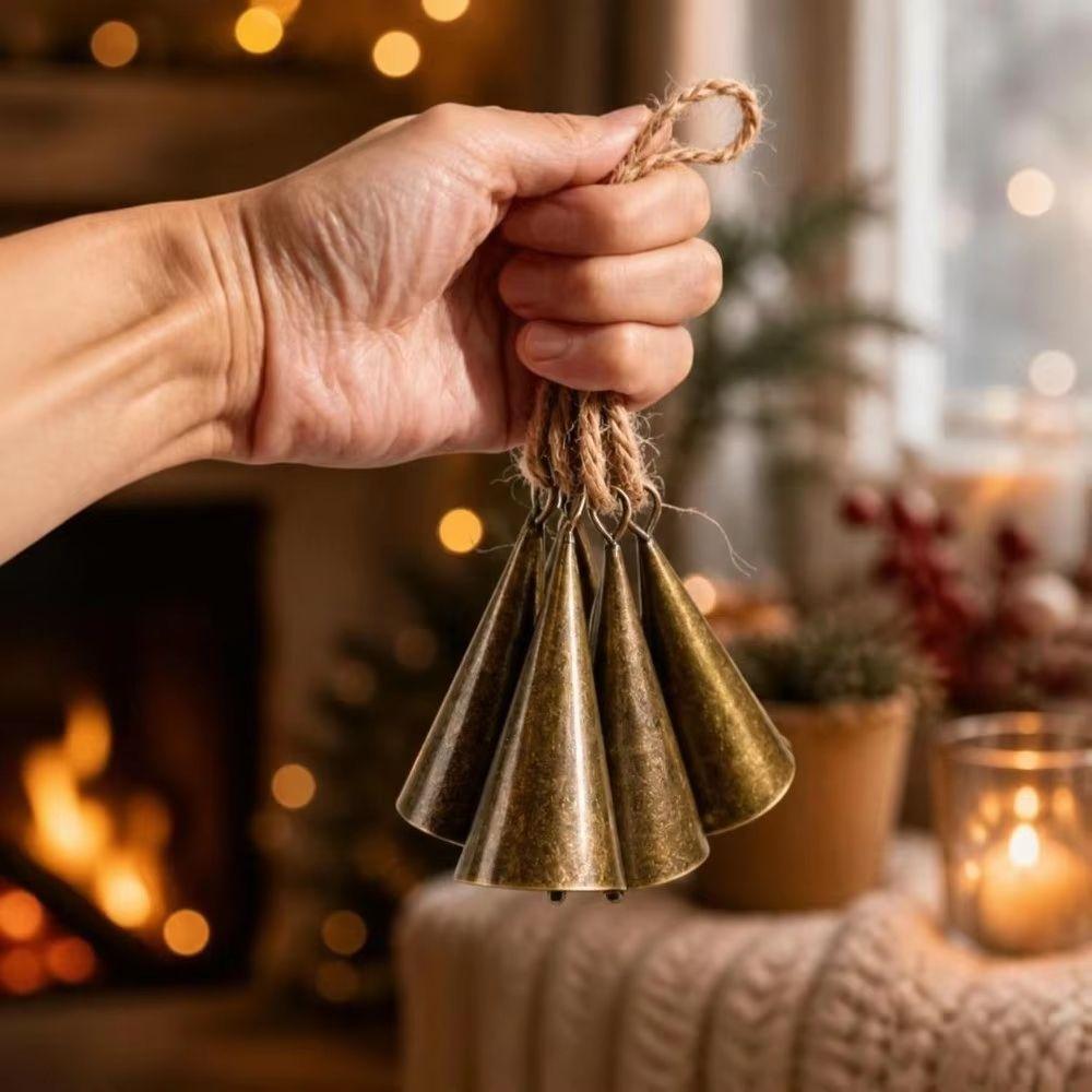 6Pcs Vintage Antique Finished Hanging Bell Hangable Xmas Tree Pendant Tree Decorations