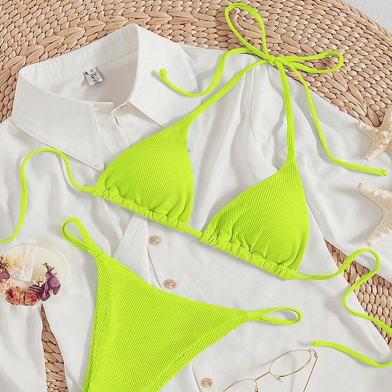 Euro-American Lace-Up Halter Triangle Bikini Set - Sexy Beach Swimsuit