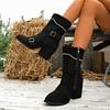 Women's new fashion boots autumn and winter new belt buckle flip large size medium tube pointed Martin boots in stock