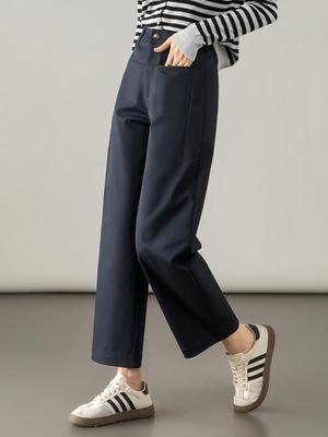 High-Waist Petite Tencel-Cotton Harem Pants for Women - 2025 Autumn Collection, Nine-Point Wide-Leg Casual Design