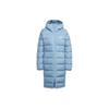 Solid Color Logo Zip Outdoor Hooded Long Warm Down Jacket Women Outerwear Blue GQ7116