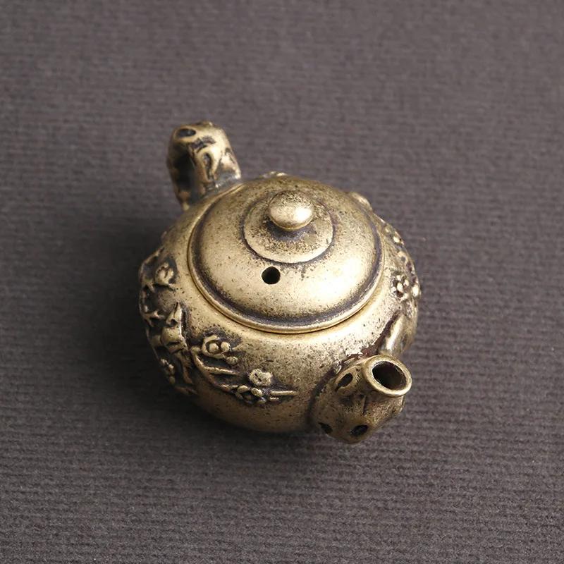 Pure Brass Antique Tea Pot Ornaments Home Cultural and Playful Handlebars Old Copper Ware Tea Pet Creativity