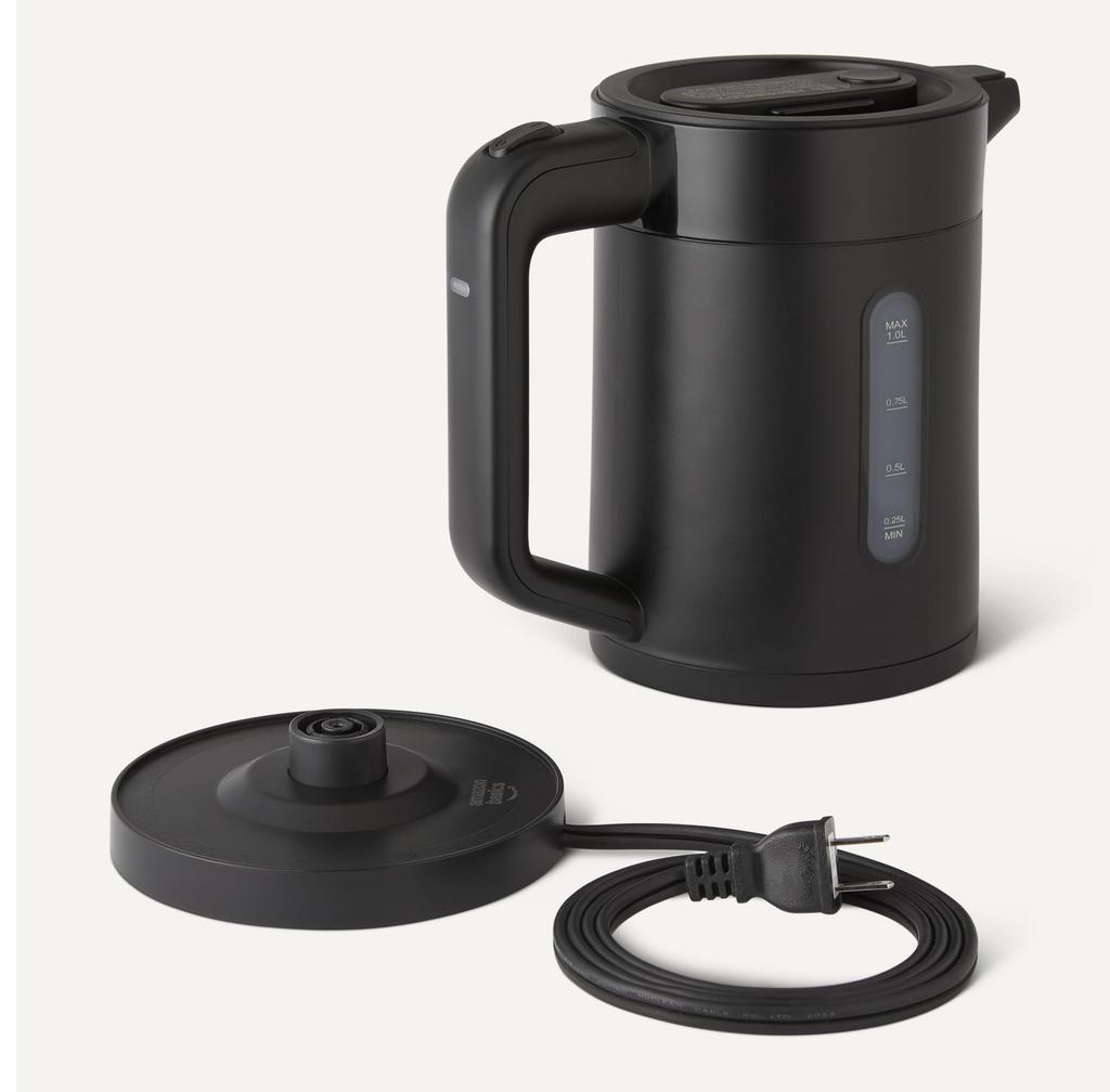 Amazon Basics Electric Kettle with Removable and Black 1.0L Lid, Spill-Proof Lock, Boil-Dry Protection, 1250W,