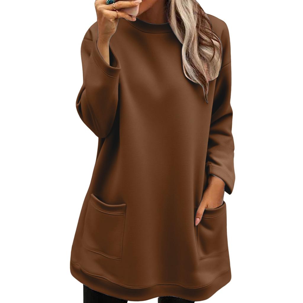 Women's Long-sleeved Loose Fashion Pocket Pullover Round Neck Long Sweatshirt
