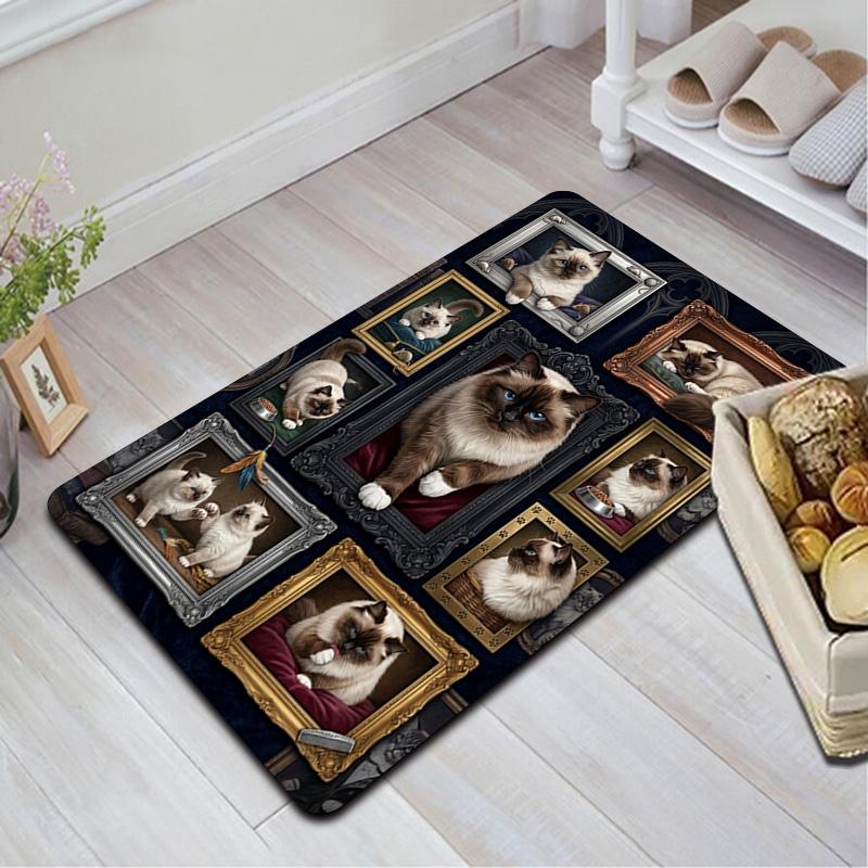 Cat Portraits Pattern Rug Floor Mat for Living Room or Bedroom Soft and Comfortable Carpet a Gift for Birthday and Holiday.