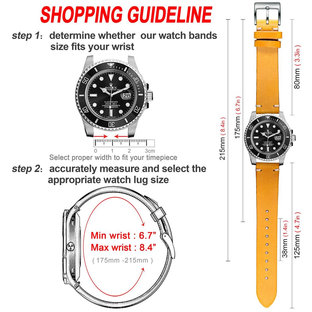 [torbollo] Watch Band, Genuine Leather Replacement Band, Soft Italian Buttero Leather, Vibrant Colors, Quick Release Watch Strap, 18/20/22mm